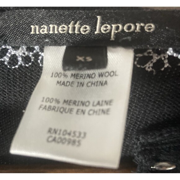 NANETTE LEPORE black white floral embroidery merino wool long sleeve dress XS - Picture 13 of 15